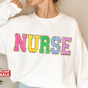 NURSE Sweatshirt Embroidered, Nurse Shirt Custom Nurse Gift Personalized Nursing School Graduation Gifts for Nurse Mothers Day Gift