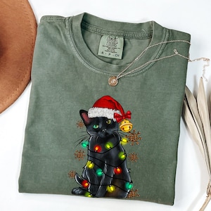 Cat Christmas Shirt, Comfort Colors® Tshirt Women, Christmas Lights Holiday Sweater, Funny Christmas Shirts for Women