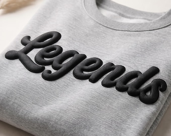 Custom Embossed Puff Sweatshirt – Personalized Team Name Shirt, 3d Lettering Custom Sweatshirt, Gray and Black School Mascot TShirt