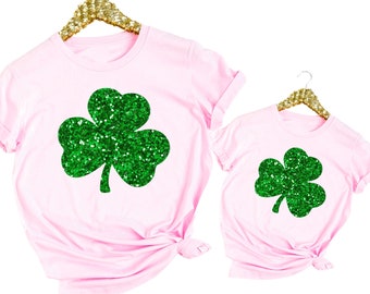 Glitter Shamrock TShirt, Toddler St Patricks Day Shirts for Women and Girl, Mommy and Me Outfits, Irish Gift Mom and Daughter lucky shirt