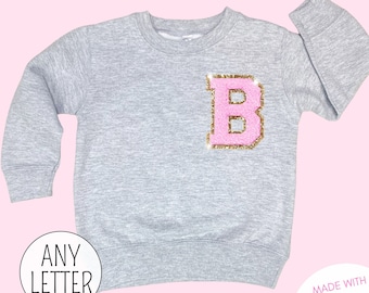 Personalized Kids Embroidered Sweatshirt, Toddler Girl Clothes valentines day Outfit 1st Day of School Gift Girls Crewneck Light Pink