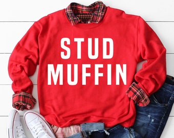 Stud Muffin Shirt, Boys Valentines Sweatshirt, Baby Boy Valenetines Day Outfit, Toddler Boy Valentine Sweater, Trendy Kids Crewneck