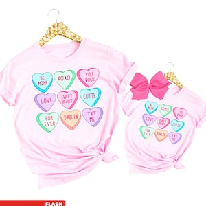 Candy Hearts TShirt, Valentines Shirts for Women and Girl, Mommy and Me Outfits, Gift Mom and Daughter Valentines Day Gift valentine shirt