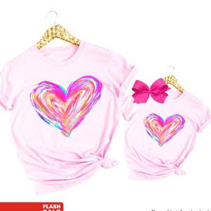 Heart Valentines Day Shirt for Women and Girl, Valentine Mommy and Me Outfits, Matching Mothers Day Gifts Mom and Daughter galentines day