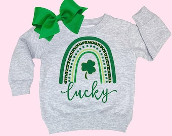 St Patricks Day Sweatshirt Toddler, Kids St Patricks Day Shirt Rainbow, Toddler Girls Shamrock Shirt, Lucky Shirt, Four Leaf Clover Tshirt