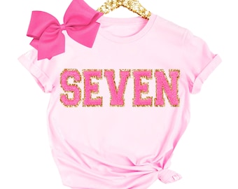 7th Birthday Shirt, Birthday Girl SEVEN Sweatshirt Chenille letter patches Spring Clothing