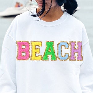 Chenille Patch Beach Sweatshirt. Embroidered Beach Shirt, Beach TShirts Fall Winter Beach Hoodie