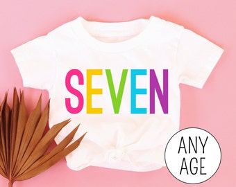Rainbow Seven Birthday Shirt Girl, 7th Birthday TShirt, Girls Birthday Outfit, Seven Year Old Birthday Gift, Colorful 7th Birthday Tee