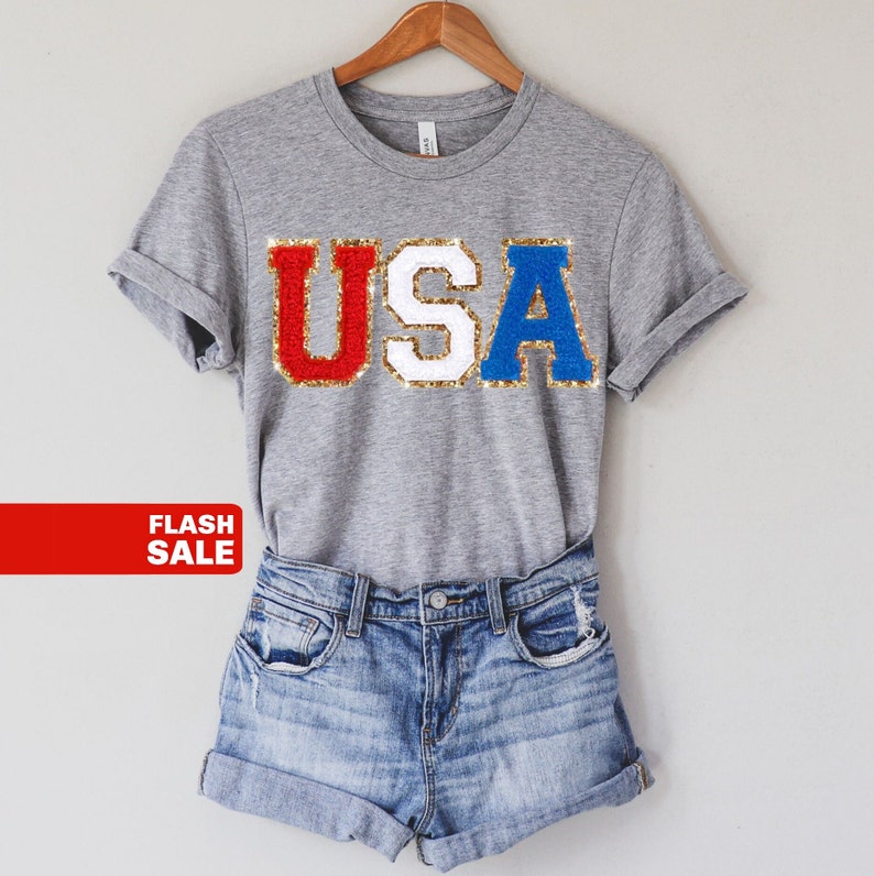 Chenille Patch 4th of July Shirt for Women, USA Shirt, Fourth of July 4th Mommy and Me Outfits Toddler Patriotic Shirt USA Sweatshirt image 2