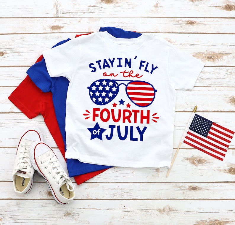 Toddler Boy 4th of July Outfit Shirt, Stayin' Fly Patriotic Tee image 1