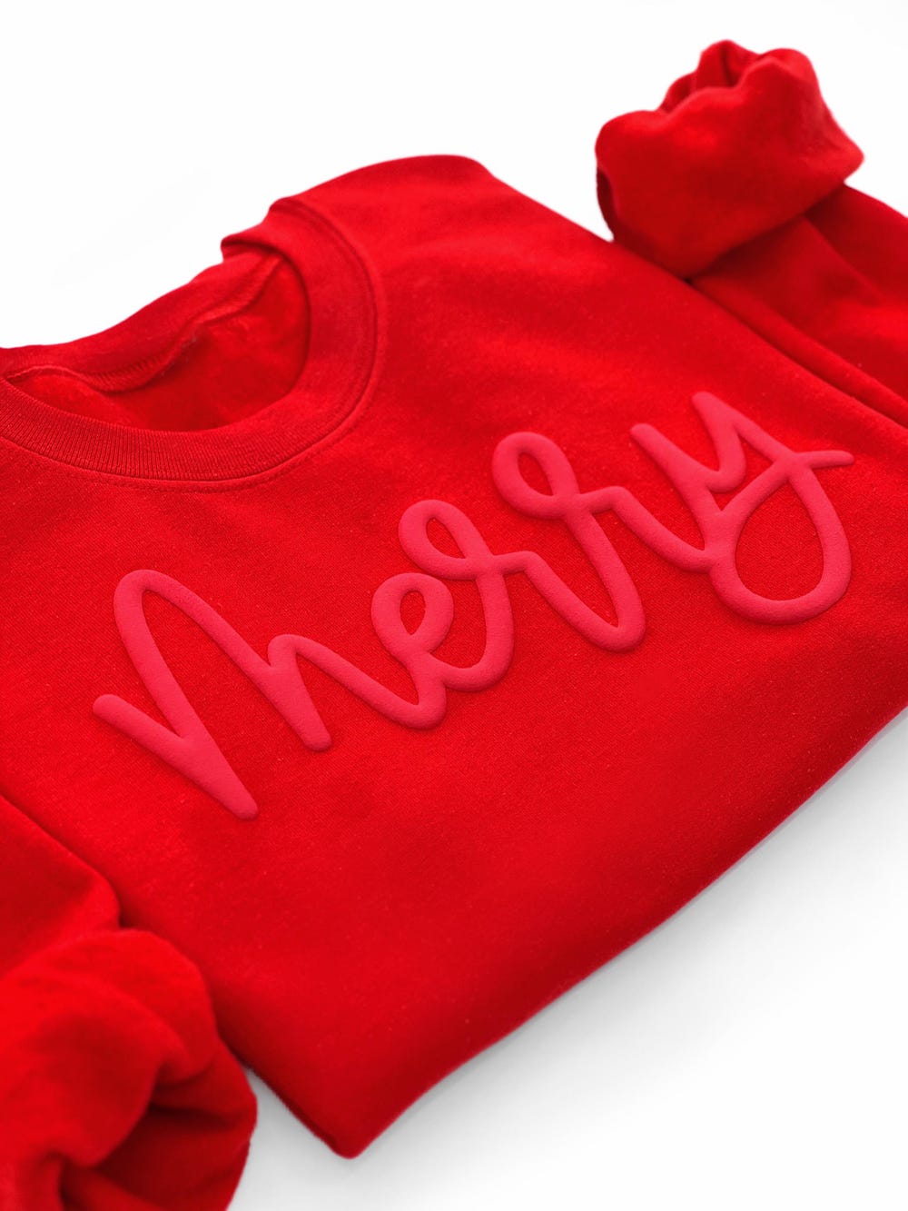 Happy Christmas Embossed Christmas Sweatshirt, Christmas Shirts, Merry Christmas Crewneck, Cute Winter Sweater Unique Holiday Gift Merry Sweatshirt Puff Believe Tshirt