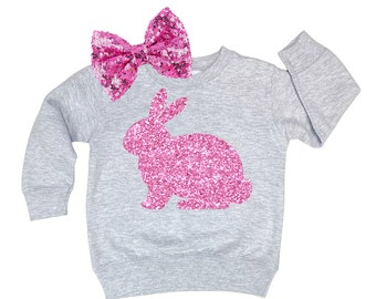 Girls Easter Bunny Shirt, Toddler Girl Easter Outfit, Kids Easter Sweatshirt, Toddler Girl Easter Shirt, GLITTER Pink Bunny Shirt