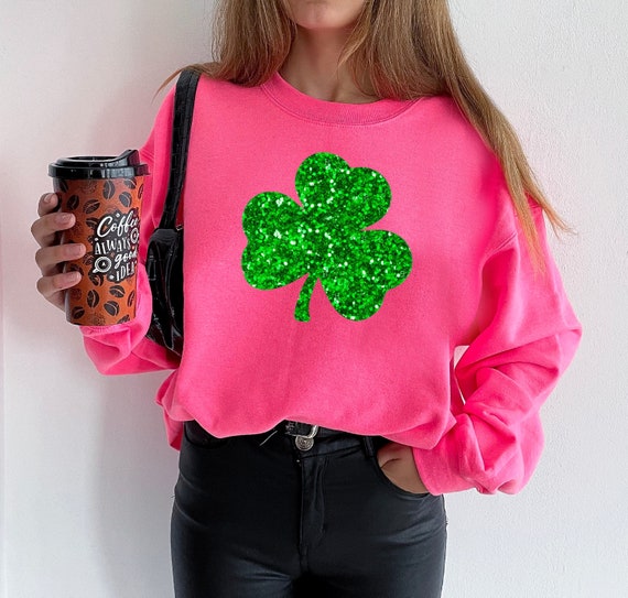 Glitter SHAMROCK Sweatshirt, St Patricks Day Shirt Women, Four Leaf Clover Crewneck, Irish Gifts for Her lucky shirt irish shirt