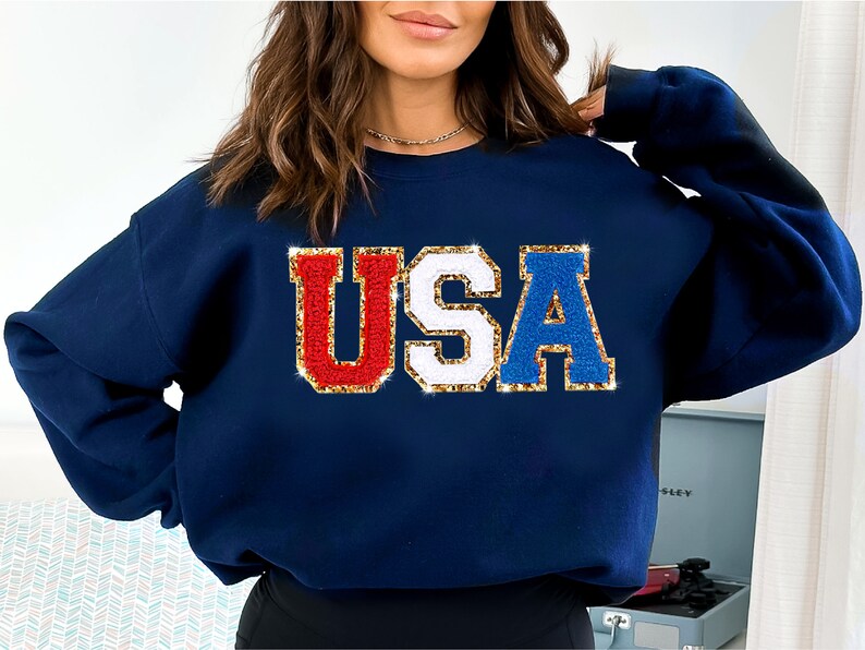 Chenille Patch 4th of July Shirt for Women, USA Shirt, Fourth of July 4th Mommy and Me Outfits Toddler Patriotic Shirt USA Sweatshirt image 7