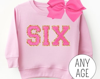 6th Birthday Girl Sweatshirt, Pink Birthday Shirt for Girls, Custom 6 Year Old Gift, Sixth Birthday Outfit, Pink Princess Party Top
