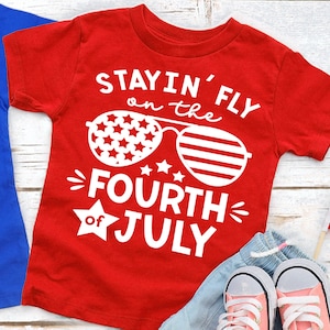 Toddler Boy 4th of July Outfit Shirt, Stayin' Fly Patriotic Tee Red