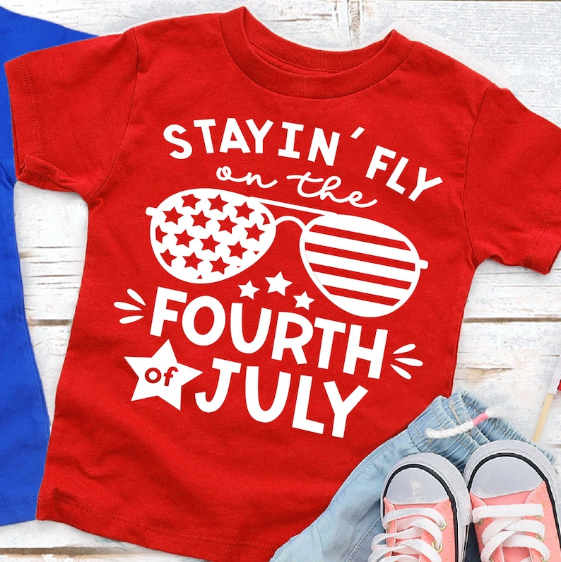 Toddler Boy 4th of July Outfit Shirt, Stayin' Fly Patriotic Tee Red