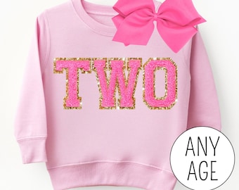 Second Birthday Girl Chenille TWO Patch Sweatshirt