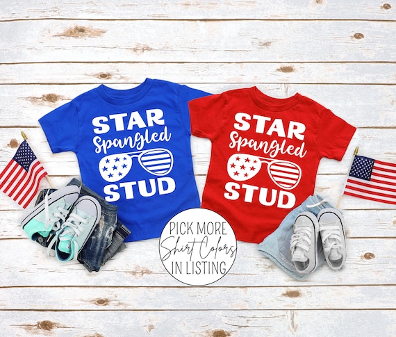 Boys Star Spangled Stud 4th of July T-Shirt – Funny Toddler Summer Tee