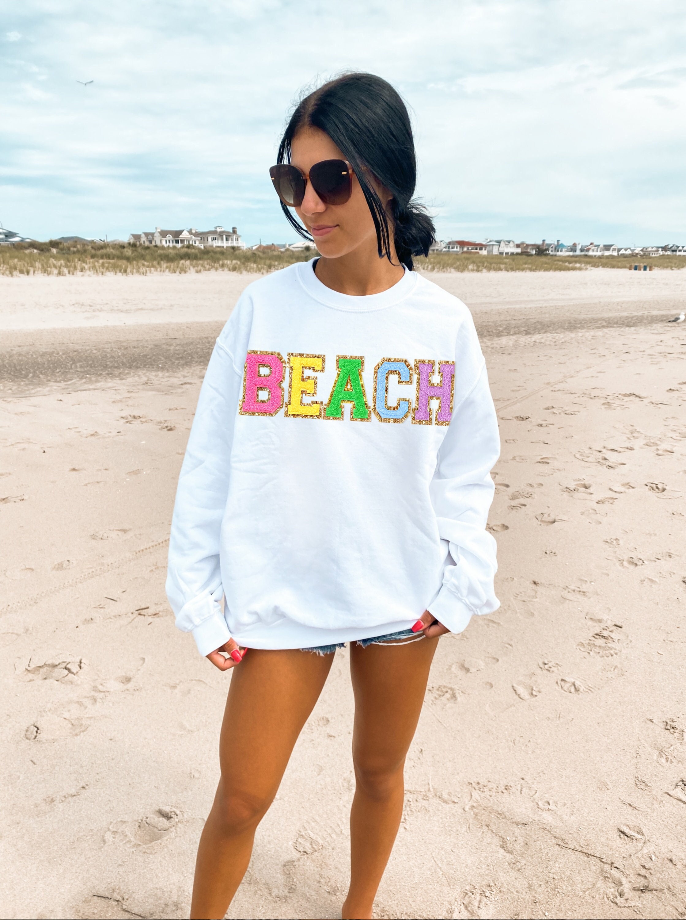 Chenille Patch Beach Sweatshirt. Embroidered Beach Shirt, Beach TShirts Fall Winter Mothers Day Gift