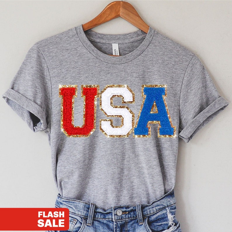 Chenille Patch 4th of July Shirt for Women, USA Shirt, Fourth of July 4th Mommy and Me Outfits Toddler Patriotic Shirt USA Sweatshirt image 1