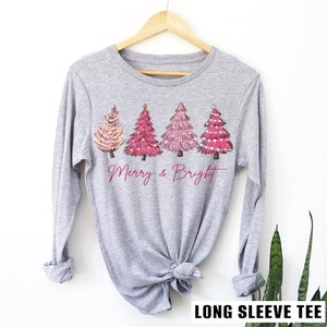 Merry and Bright Sweatshirt, Christmas Sweatshirt, Family Christmas Sweatshirt, Christmas Sweatshirts for Women, Merry Christmas Sweatshirt LONG SLV TEE -Gray