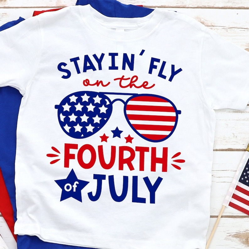 Toddler Boy 4th of July Outfit Shirt, Stayin' Fly Patriotic Tee White