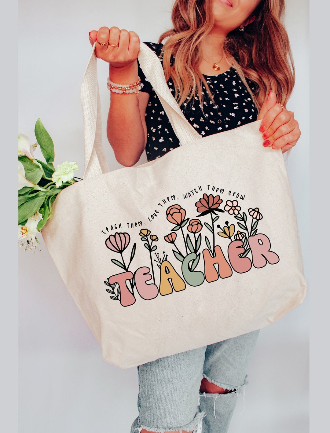 Floral Teacher Tote Bag, Teacher Gifts Teacher Appreciation Gift ...