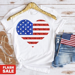 Glitter 4th of July Shirt for Women, USA Shirt, Fourth of July Shirt American Flag Tshirt, Patriotic Mommy and Me Outfits Toddler Tee