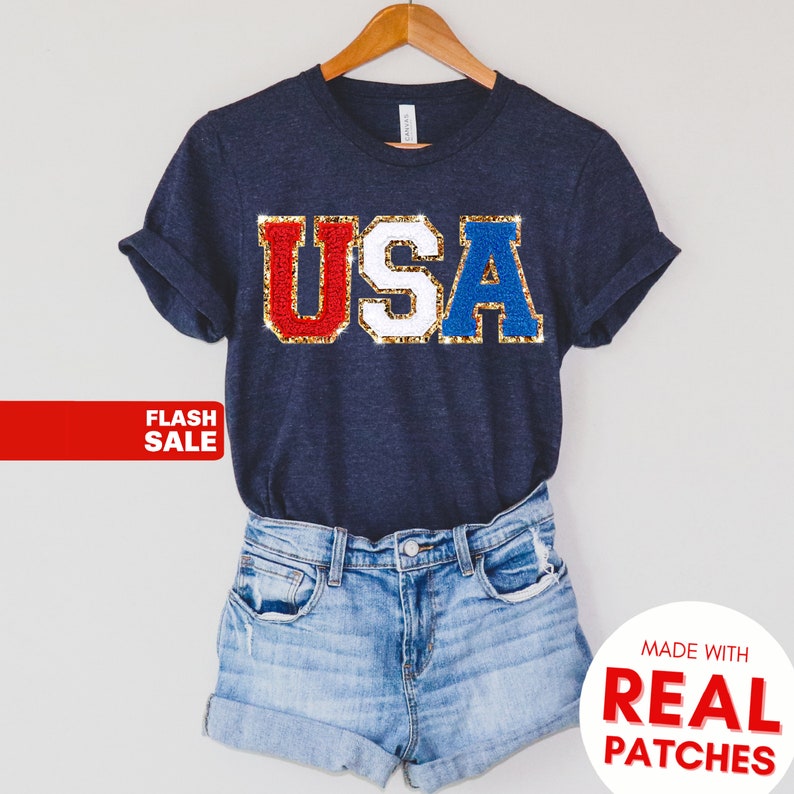 USA Shirt, 4th of July Shirt Women Fourth of July Shirt USA Patch Shirt July 4th Mommy and Me Outfits 2026 Olympics NAVY TEE
