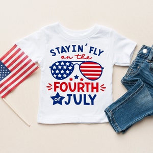 Toddler Boy 4th of July Outfit Shirt, Stayin' Fly Patriotic Tee image 3