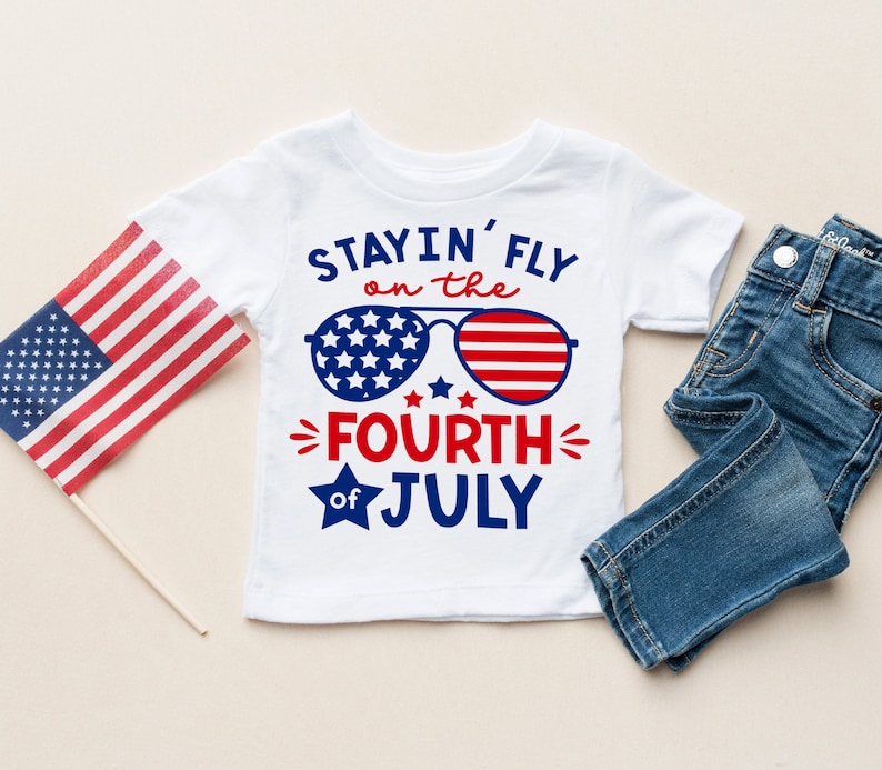 Toddler Boy 4th of July Outfit Shirt, Stayin' Fly Patriotic Tee image 3