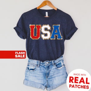 Chenille Patch 4th of July Shirt for Women, USA Shirt, Fourth of July 4th Mommy and Me Outfits Toddler Patriotic Shirt USA Sweatshirt image 3