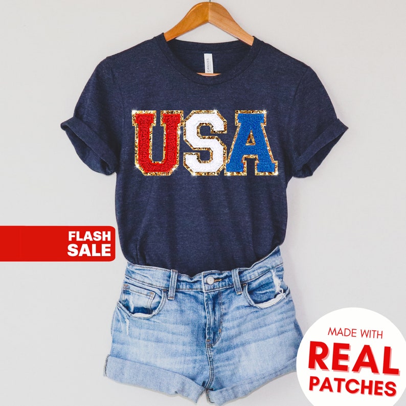 Chenille Patch 4th of July Shirt for Women, USA Shirt, Fourth of July 4th Mommy and Me Outfits Toddler Patriotic Shirt USA Sweatshirt image 3