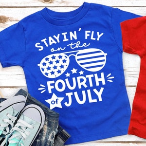 Toddler Boy 4th of July Outfit Shirt, Stayin' Fly Patriotic Tee Blue