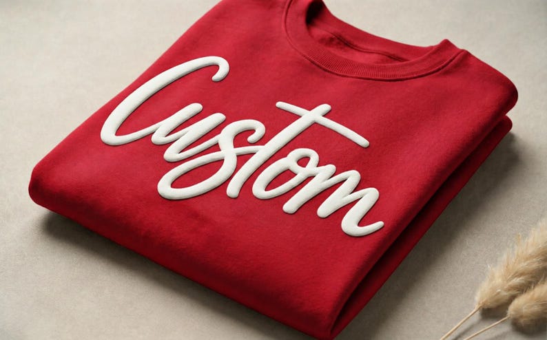 Custom Name Puff Vinyl Script Crewneck Sweatshirt Unisex Personalized Pullover Team Name Group Order baseball mom image 1