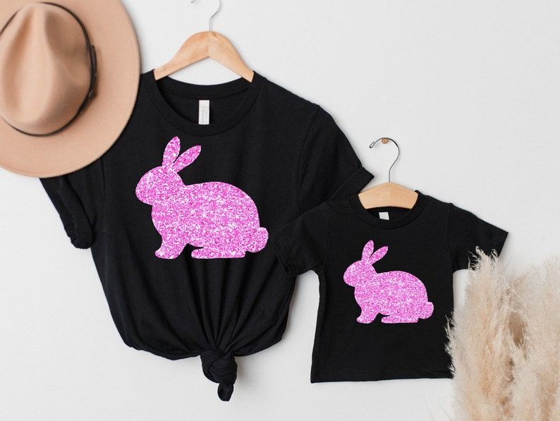 Glitter EASTER BUNNY Shirt - Womens Easter Shirt - Cute Easter Sweatshirt Easter Bunny Tee for Women, Easter hoodie, PINK Bunny TEE