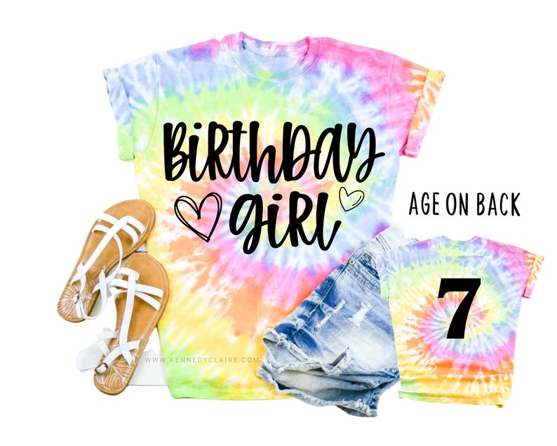 Birthday Girl Shirt, Girls Birthday tshirt, Tie Dye Birthday Shirt with Age on Back Personalized