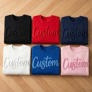 Custom Name Puff Vinyl Script Crewneck Sweatshirt Unisex Personalized Pullover Team Name Group Order baseball mom image 12