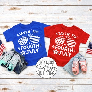Toddler Boy 4th of July Outfit Shirt, Stayin' Fly Patriotic Tee image 2