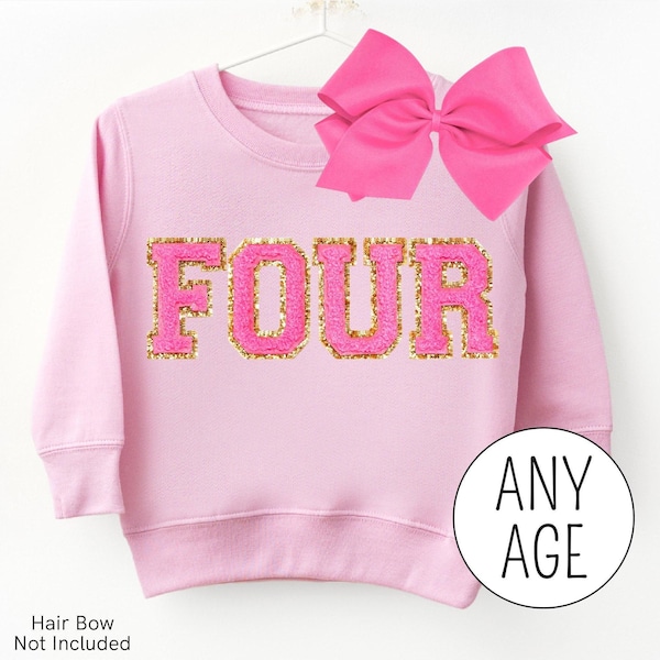 Sweat-shirt à patchs chenille pour fille de 4 ans, patchs lettres roses