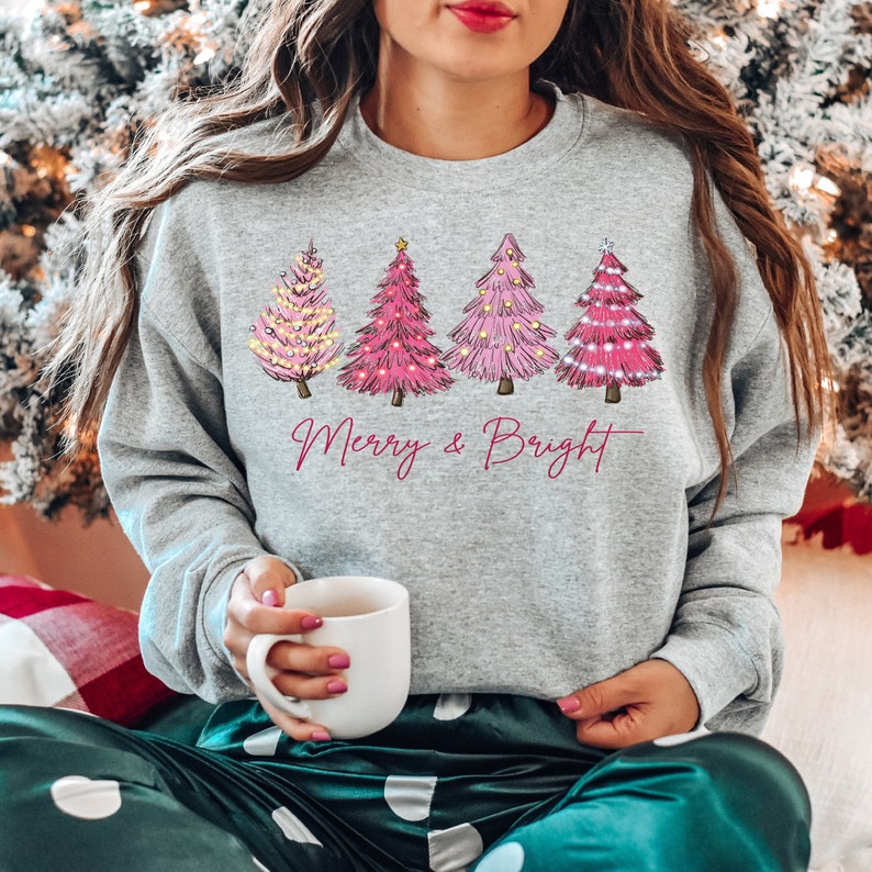 Merry and Bright Sweatshirt, Christmas Sweatshirt, Family Christmas Sweatshirt, Christmas Sweatshirts for Women, Merry Christmas Sweatshirt SWEATSHIRT -Gray