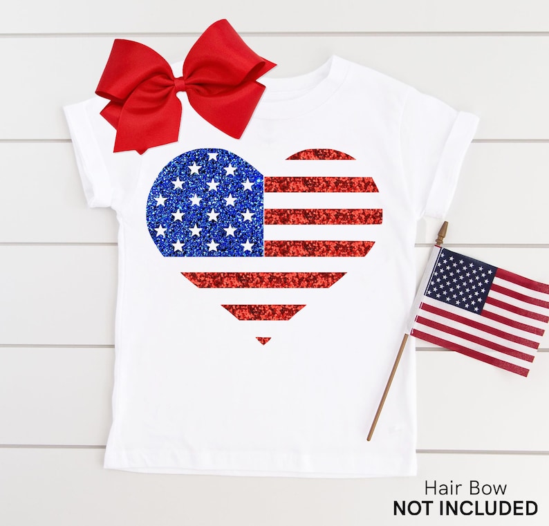 Girls 4th of July Shirt, Glitter American Flag Fourth of July Shirt Kids USA Shirt Baby Girl 4th of July Outfit Independence Day Memorial