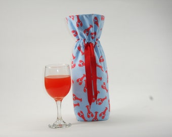 Lobsters on Light Blue Insulated Wine Bag