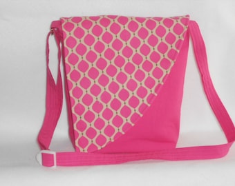 Crossbody Bag - Pink bag with pink and tan print flap