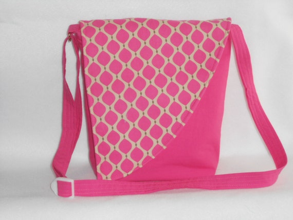 Crossbody Bag - Pink bag with pink and tan print flap