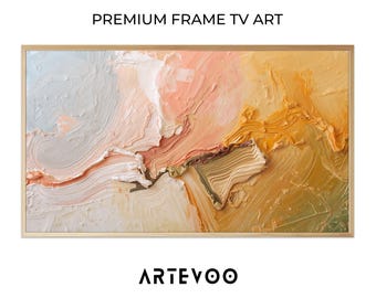 Abstract Impasto Pastel Painting, Modern Colorful Samsung Frame TV Art, Warm Peach Mustard Expressive Decor