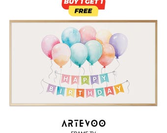 Watercolor Balloon Frame TV Art, Soft Pastel Birthday Decor, Artistic Samsung Wallpaper, Whimsical Party Sign