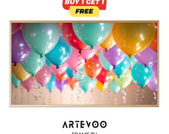 Vibrant Balloon Frame TV Art, Real Photography Birthday Decor, Bright Colors Samsung Wallpaper, High Res Party Sign