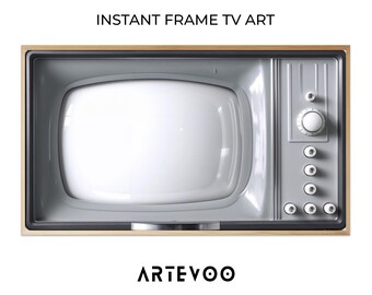 Vintage TV Art Samsung Frame TV, Retro Silver Television, Mid-century Modern Decor ( Digital Download )